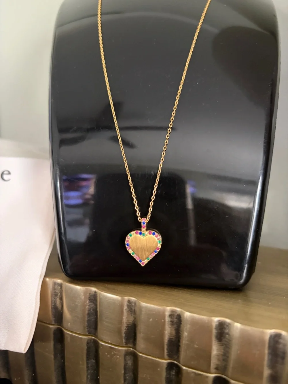 kate spade Gold Heart Pendant Necklace with Multicolor Crystal Border - Picture 2 of 4